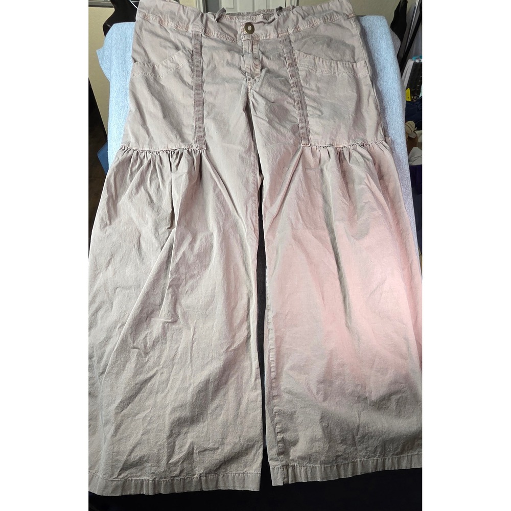 XCVI Womens Wide Leg Tiered Ruffle Pants Taupe Brown Cotton Blend Size L 2849